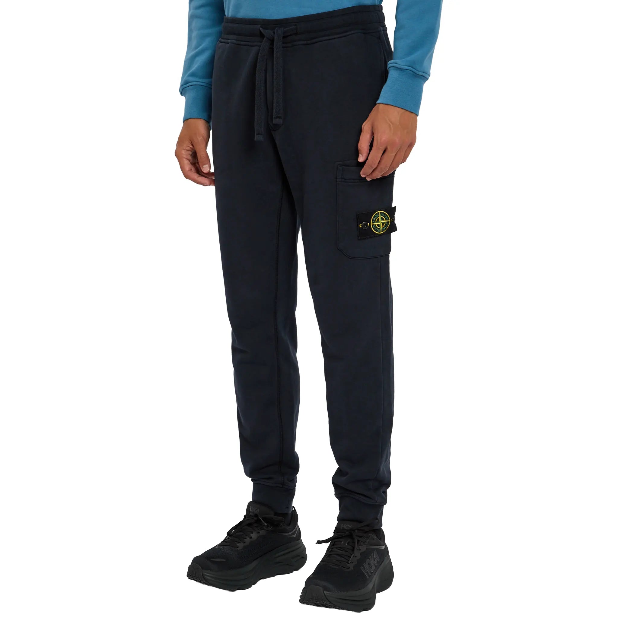 Front Side View of Stone Island Logo Navy Sweatpants 46356 NAVY